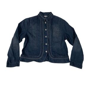 Mandarin Collar Denim Jean Jacket with Baseball Stitching Chicos Size 2